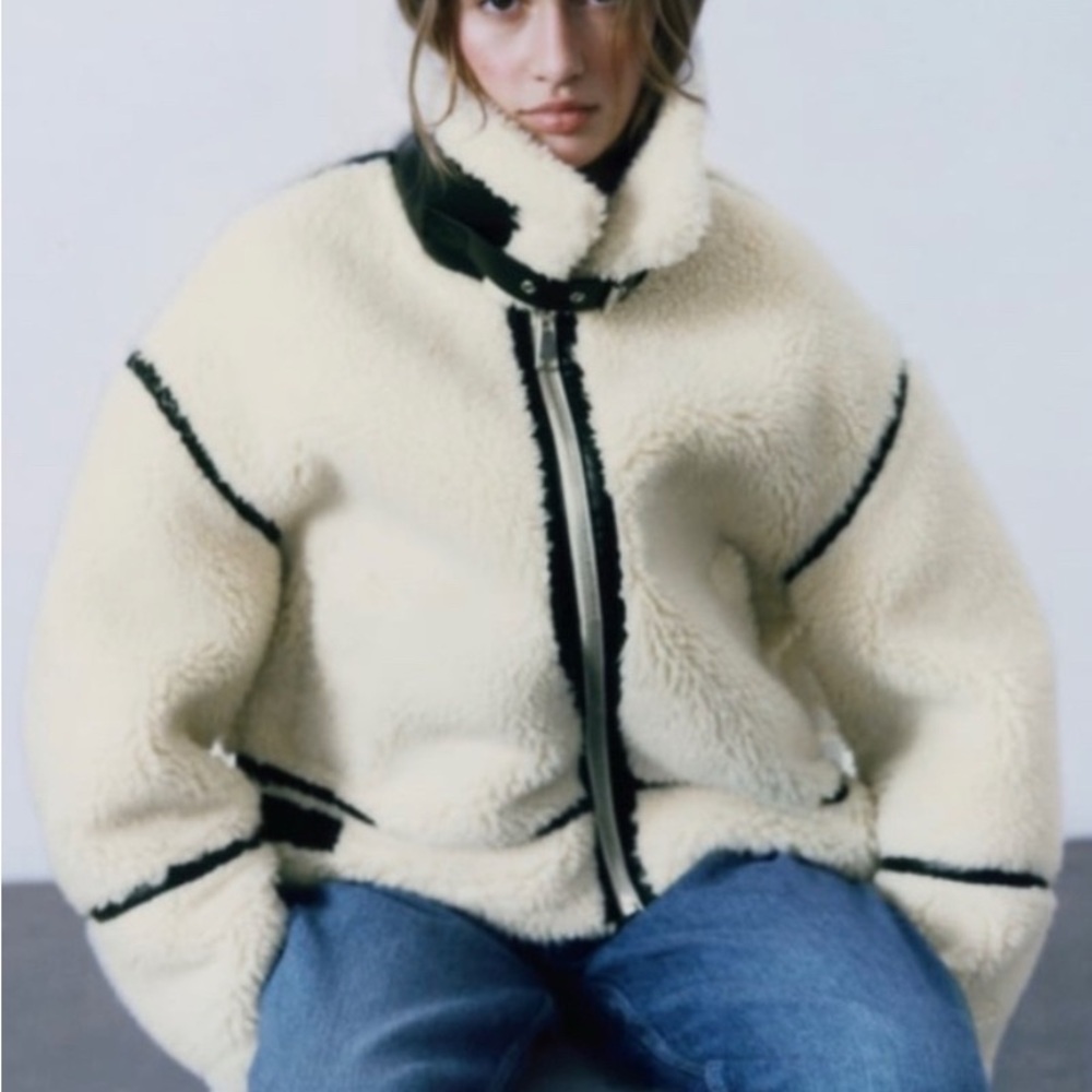 NWT ZARA SHEARLING BIKER JACKET SIZE SMALL